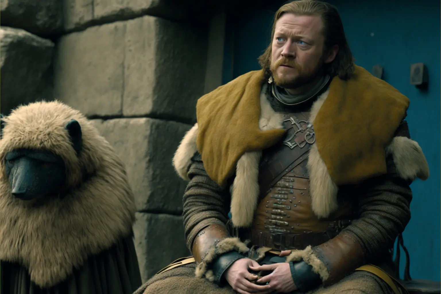 still from film, ned stark game of thrones, directed by Wes Anderson, quirky costume design